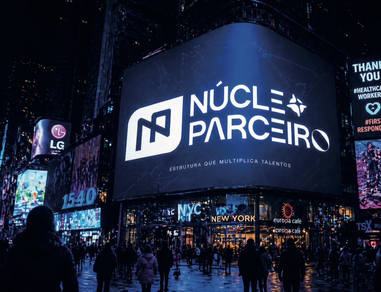 Painel exterior da Núcleo Parceiro em Times Square, Nova Iorque.